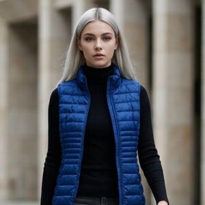 ✅Women's Long Velvet Puffer Vest - Royal Blue